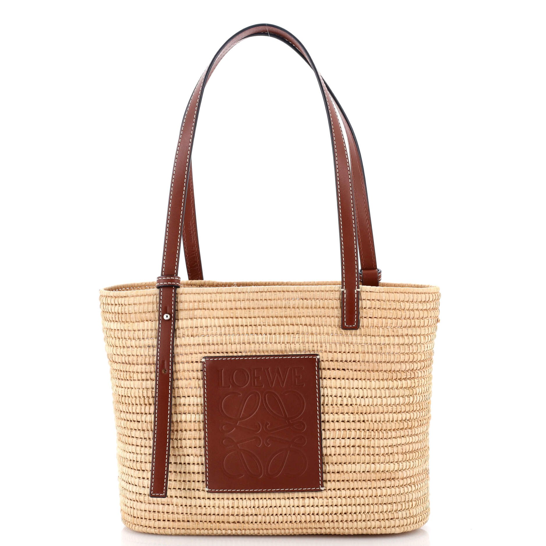 Loewe Square Basket Tote Woven Raffia Small