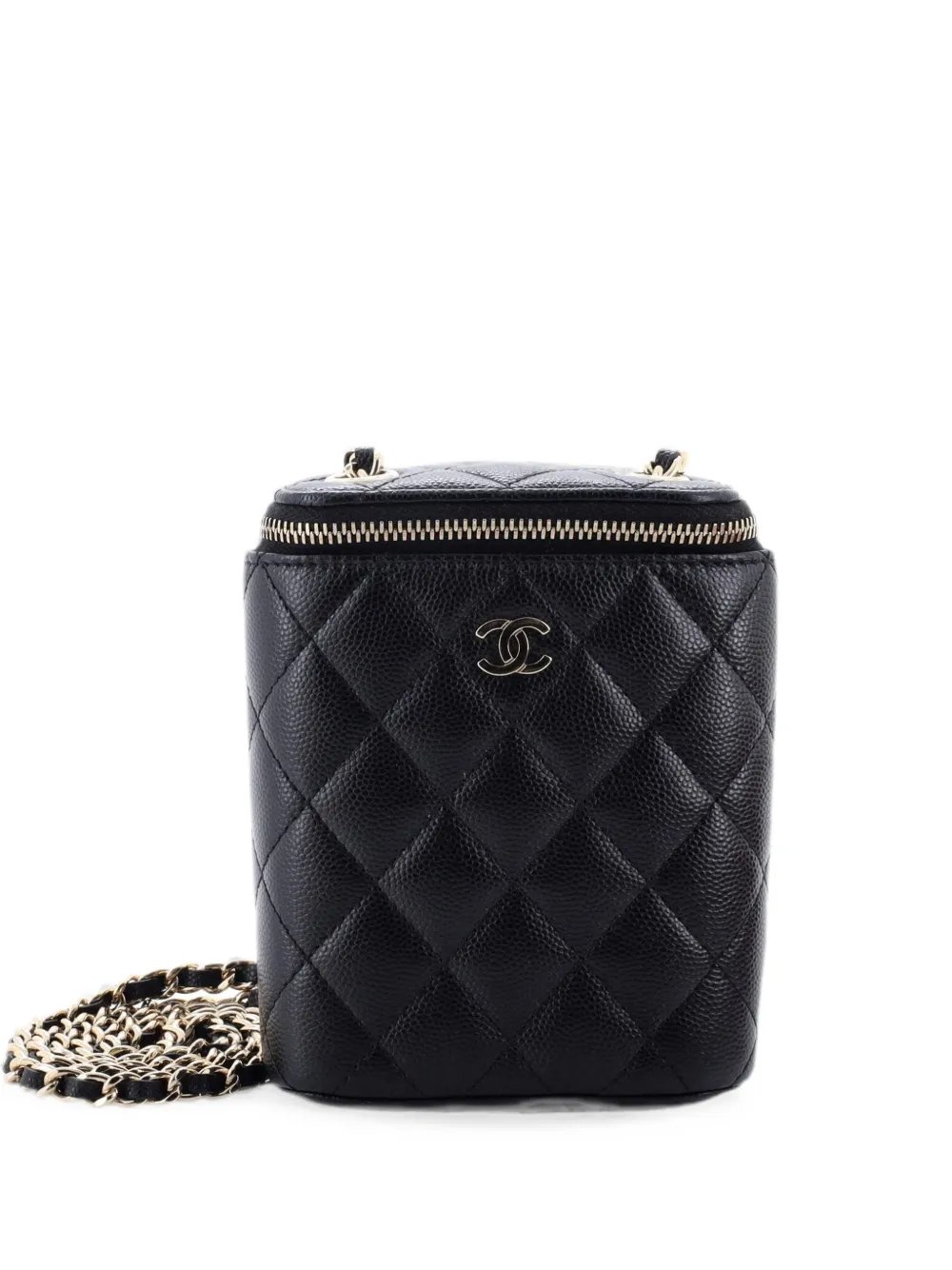 Vertical Classic Vanity Case with Chain Quilted Caviar Small shoulder bag