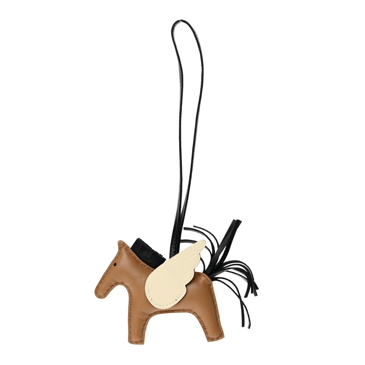 Hermes Milo Lambskin Grigri Rodeo Horse Bag Charm PM Chai Black Nata