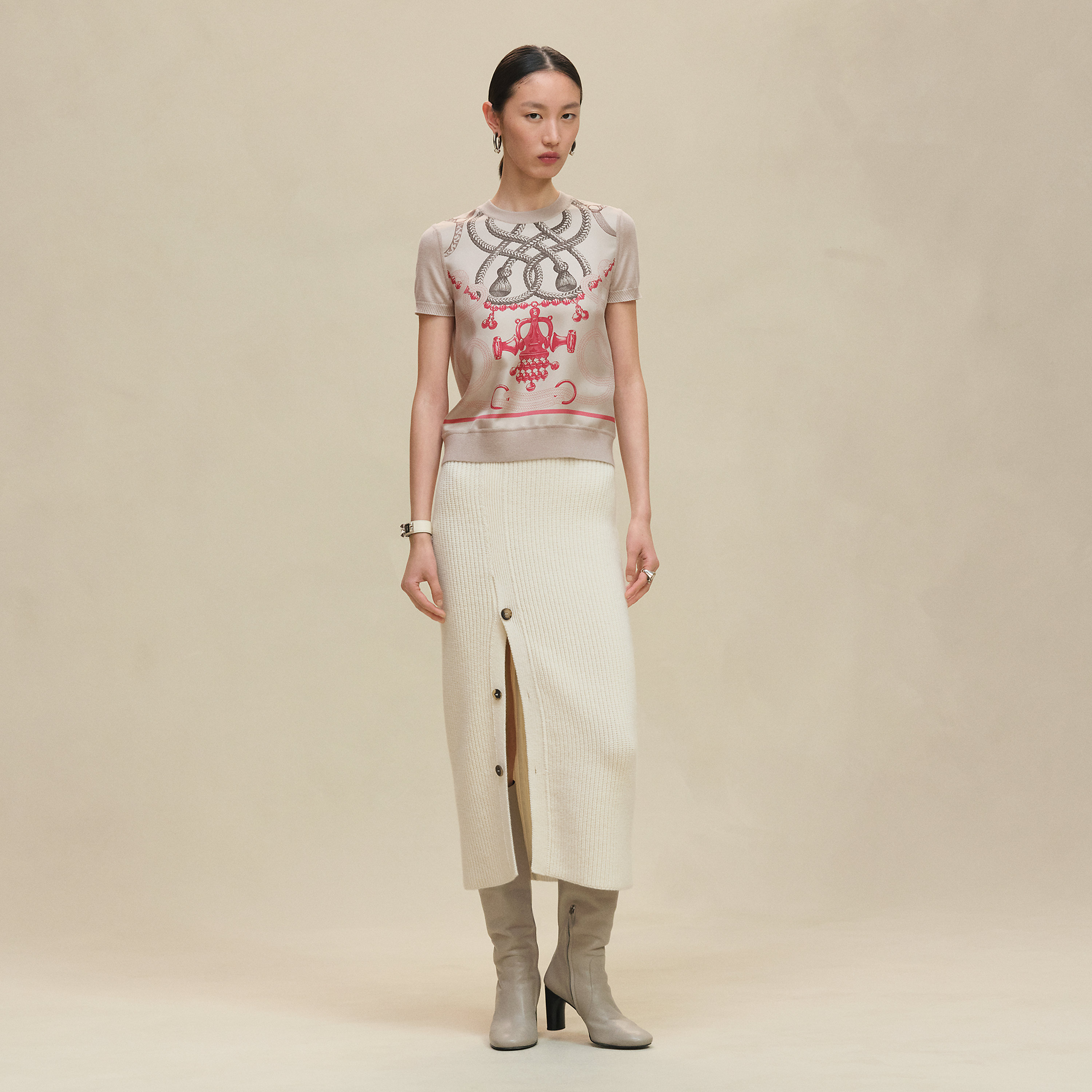 "Palefroi Remix" short-sleeve twillaine sweater