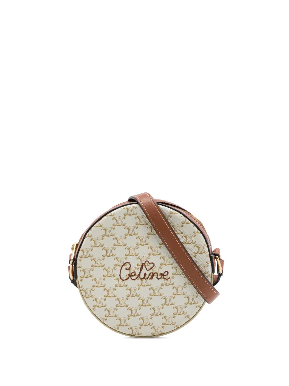 2021 Triomphe Coated Canvas Embroidered Round Purse on Strap crossbody bag
