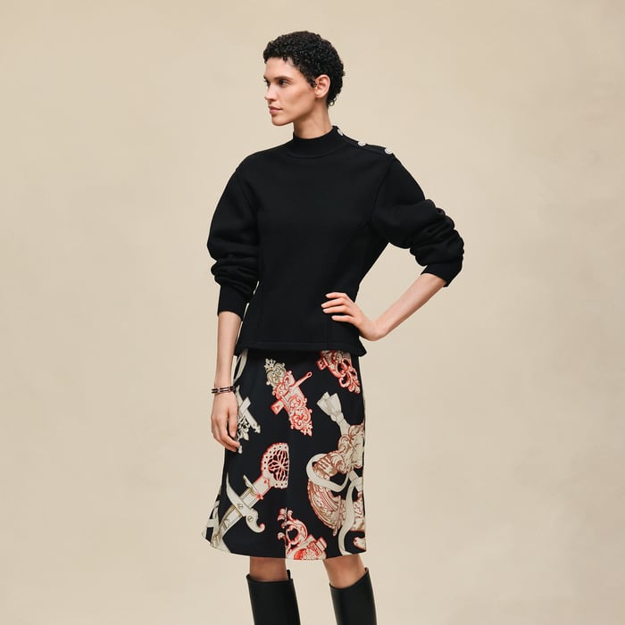 Noir Buttoned Sweater With "Ferronnerie" Details