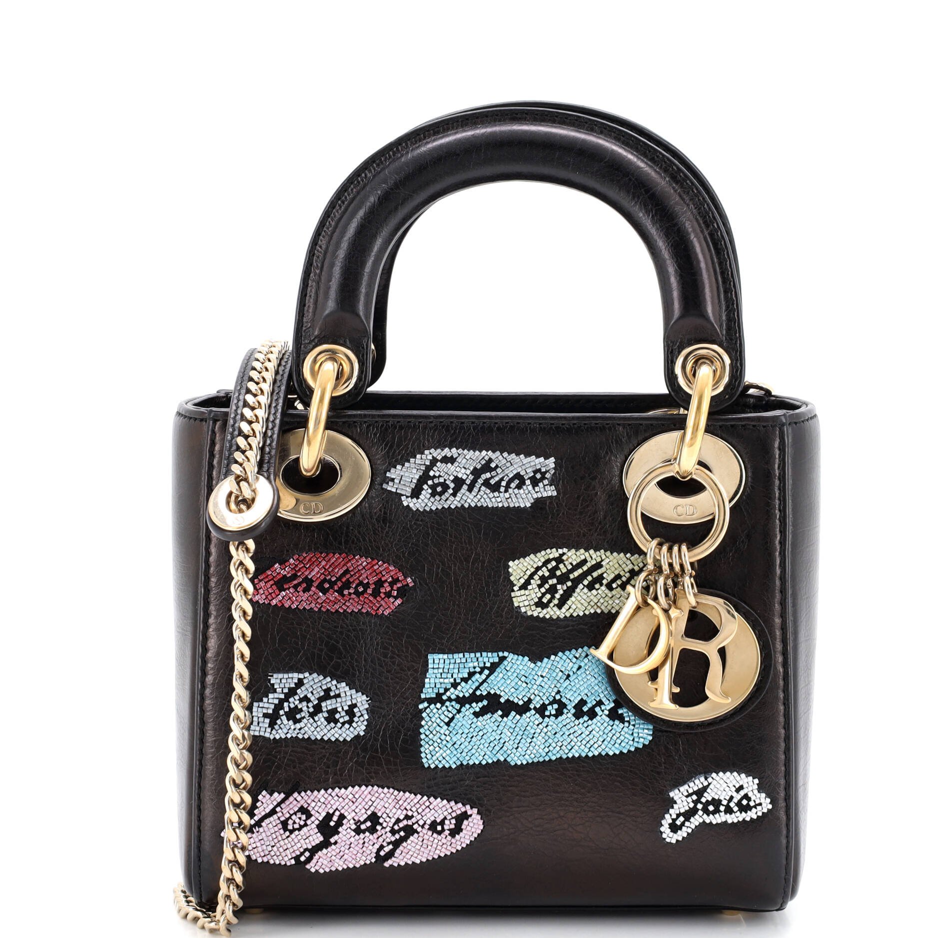 Lady Dior Chain Bag Beaded Leather Mini