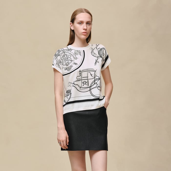 Blanc Nacre "Ex-libris a Main Levee" Short-sleeve Twillaine Sweater