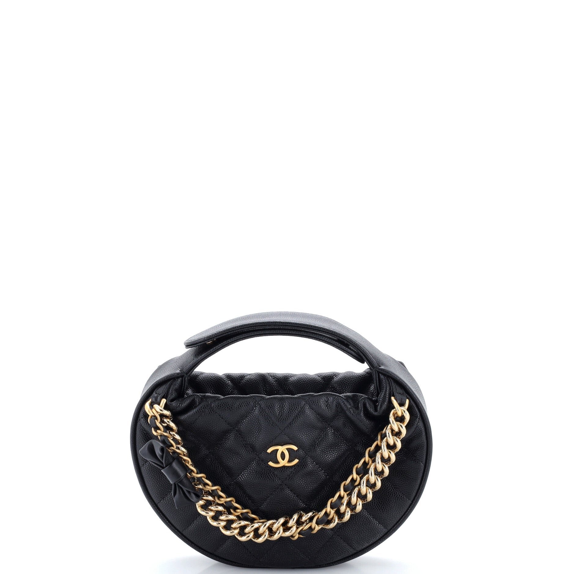 Double Chain Bow Hobo Pouch Quilted Caviar Mini