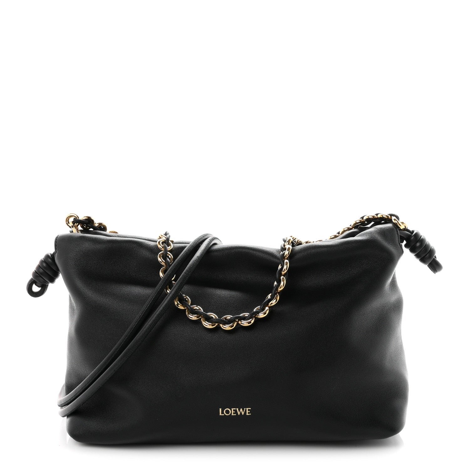 Loewe Mellow Nappa Medium Donut Chain Flamenco Knot Clutch Black