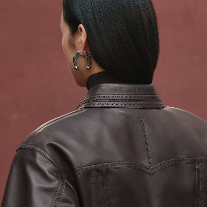 Marron Ébène City Jacket With Perforated Details
