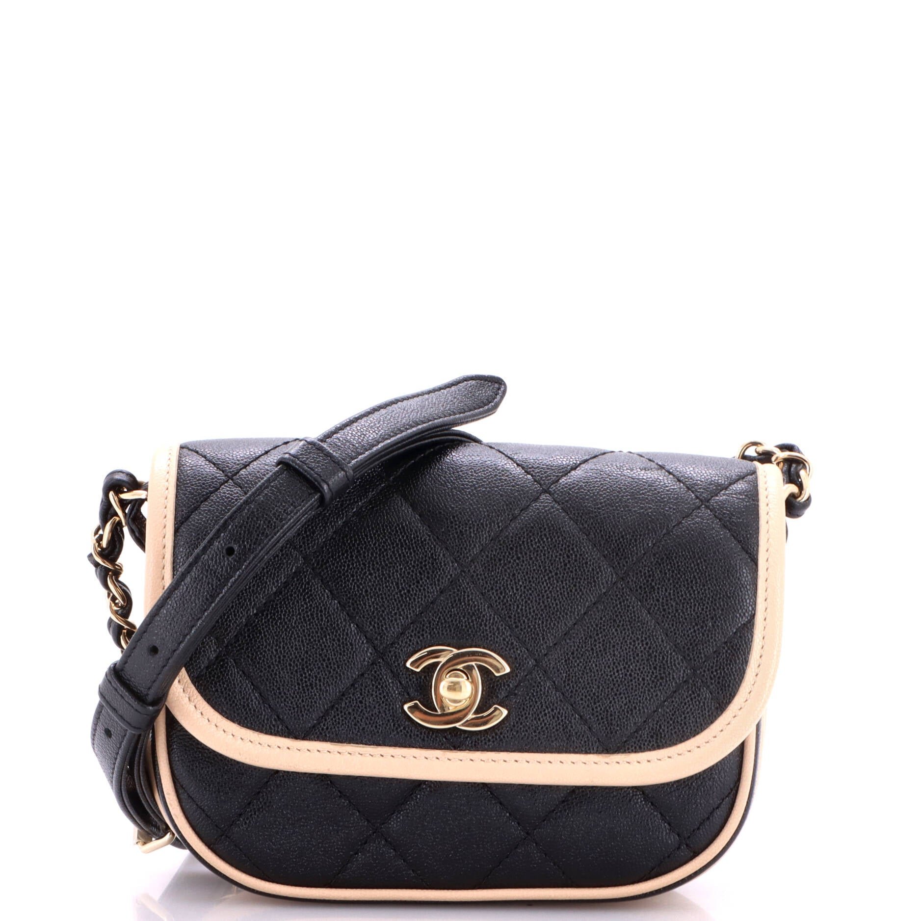 CC Round Flap Messenger Bag Quilted Caviar Mini