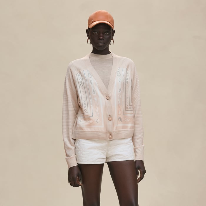 Blanc Perle "Candy Libris" Long-sleeve Twillaine Cardigan