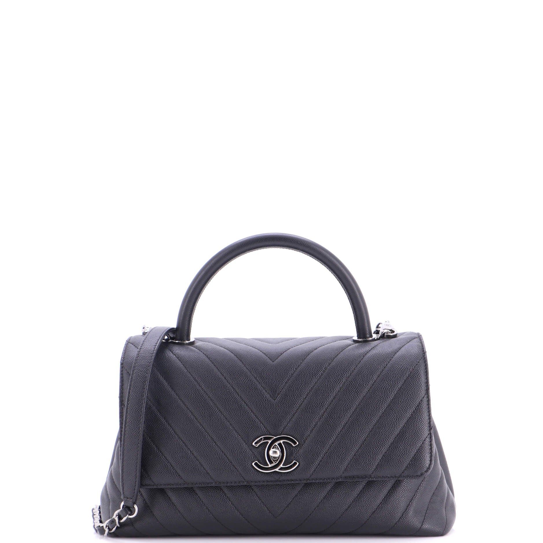 Coco Top Handle Bag Chevron Caviar Small