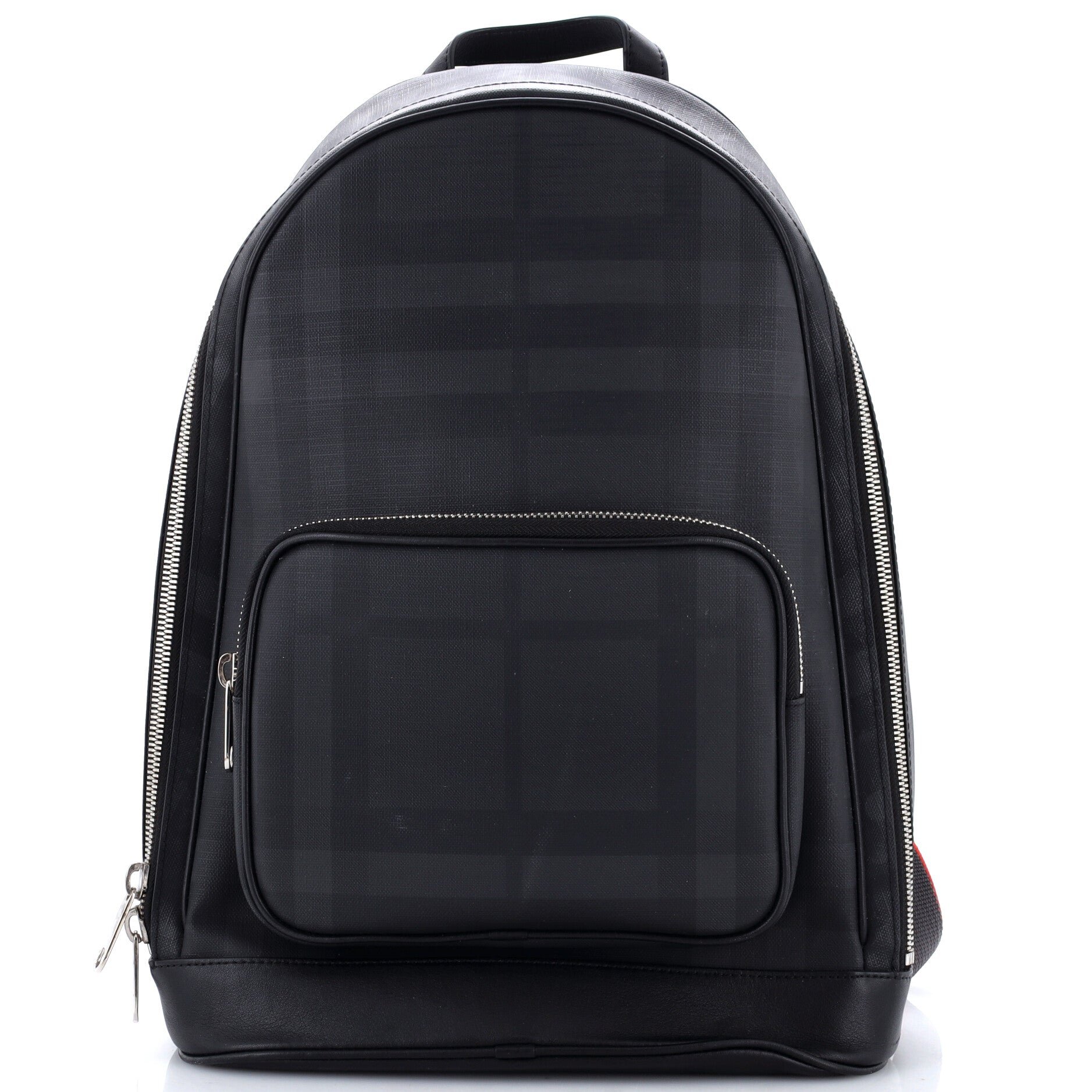 Front Pocket Backpack London Check Coated Canvas with Leather Medium
