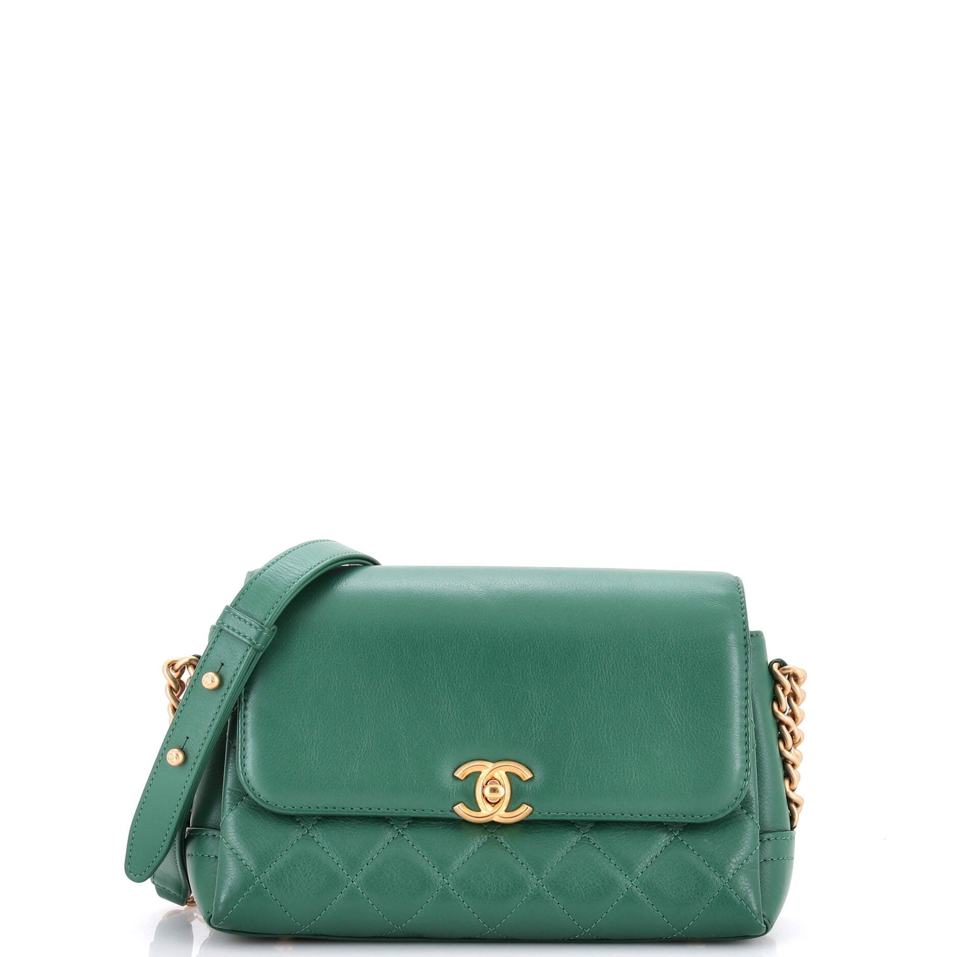 Side Chain Compartment Flap Bag Quilted Goatskin Medium