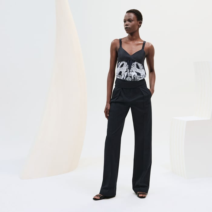 Bleu Noir Loose Fit Pants With Biker Details