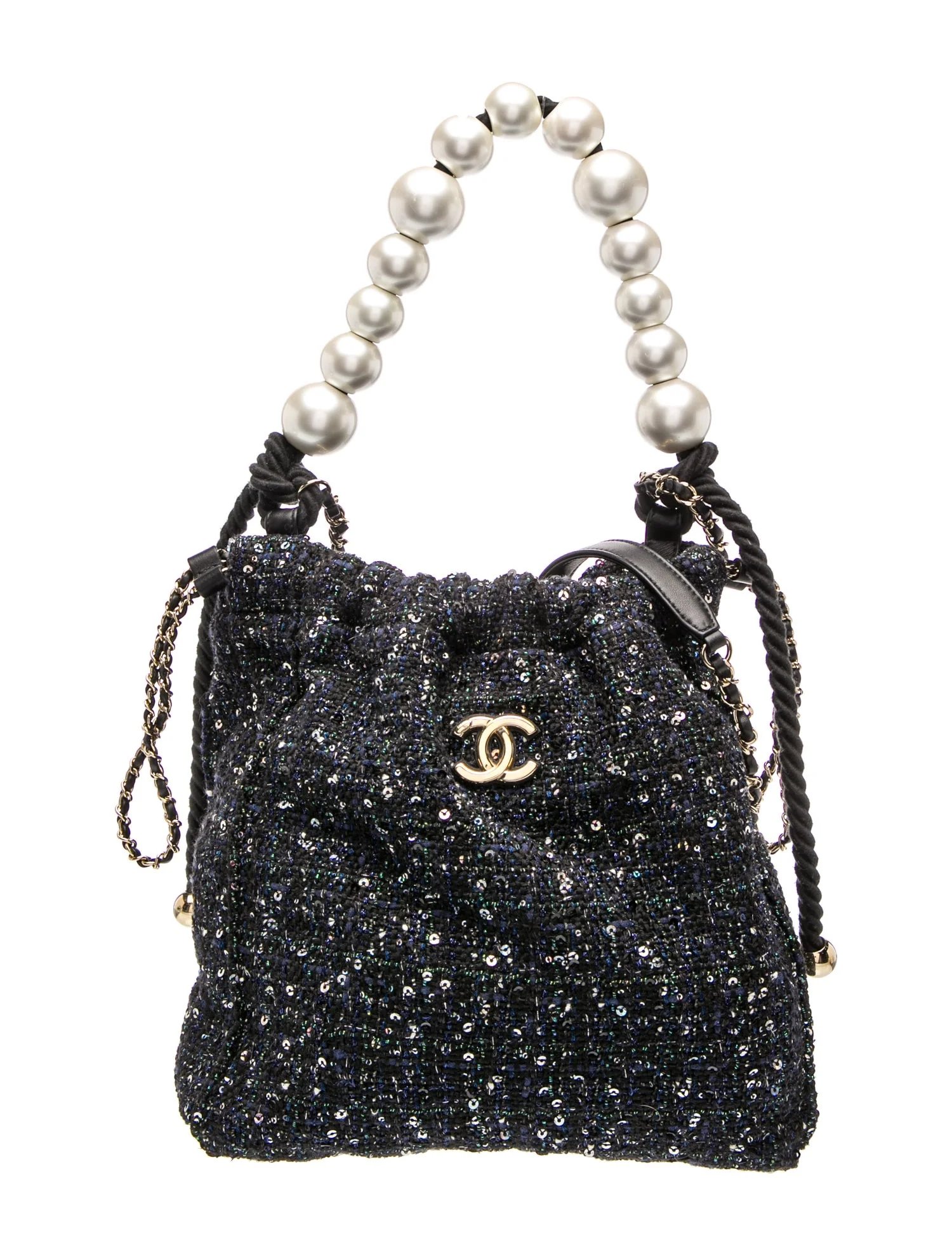 Tweed Pearl Drawstring Bag