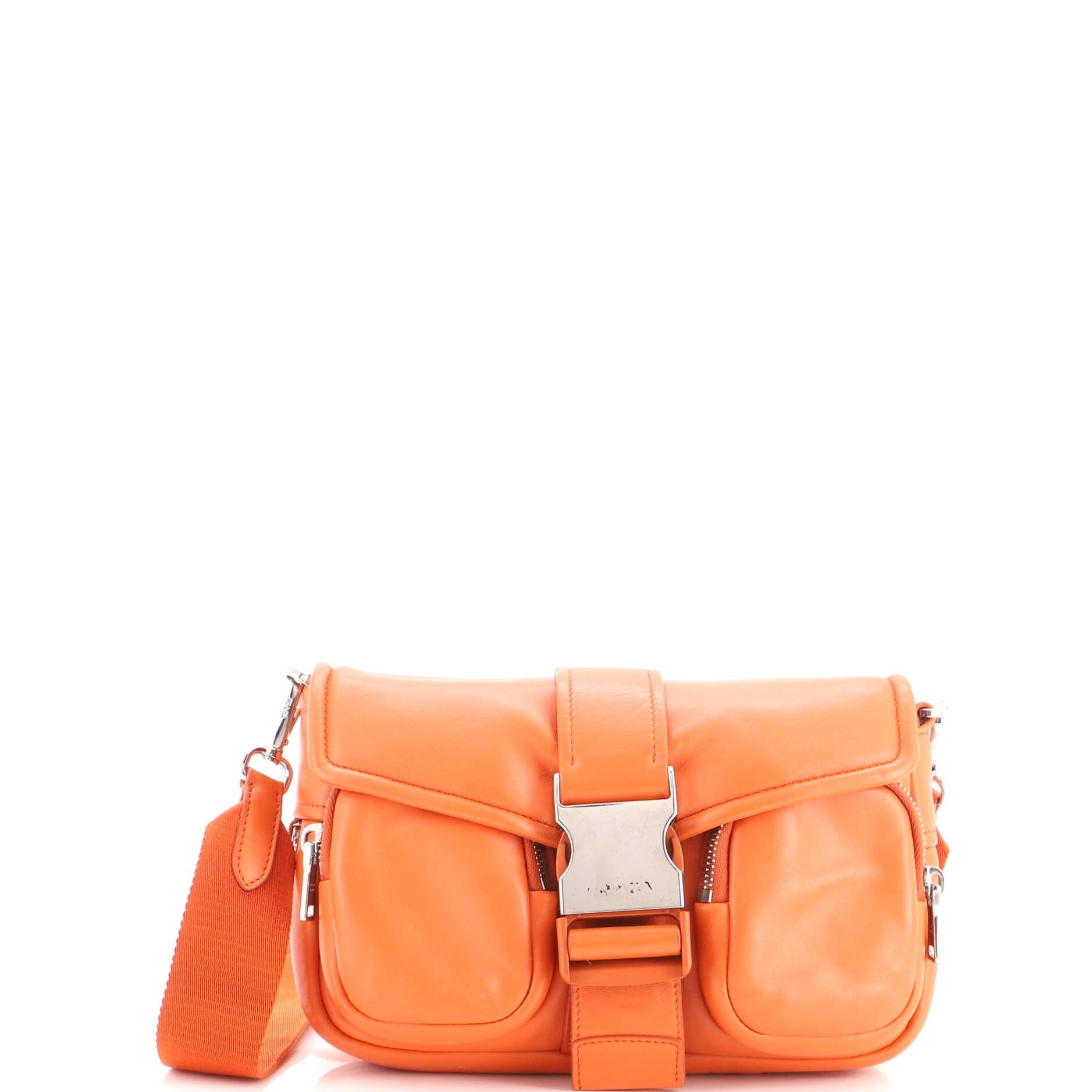 Buckle Pocket Crossbody Bag Spazzolato Leather and Tessuto