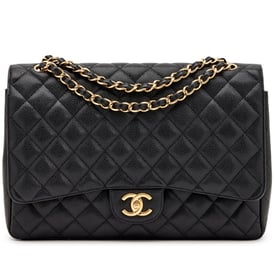 Chanel Black Quilted Caviar Maxi Double Flap Bag Gold Hardware, 2012