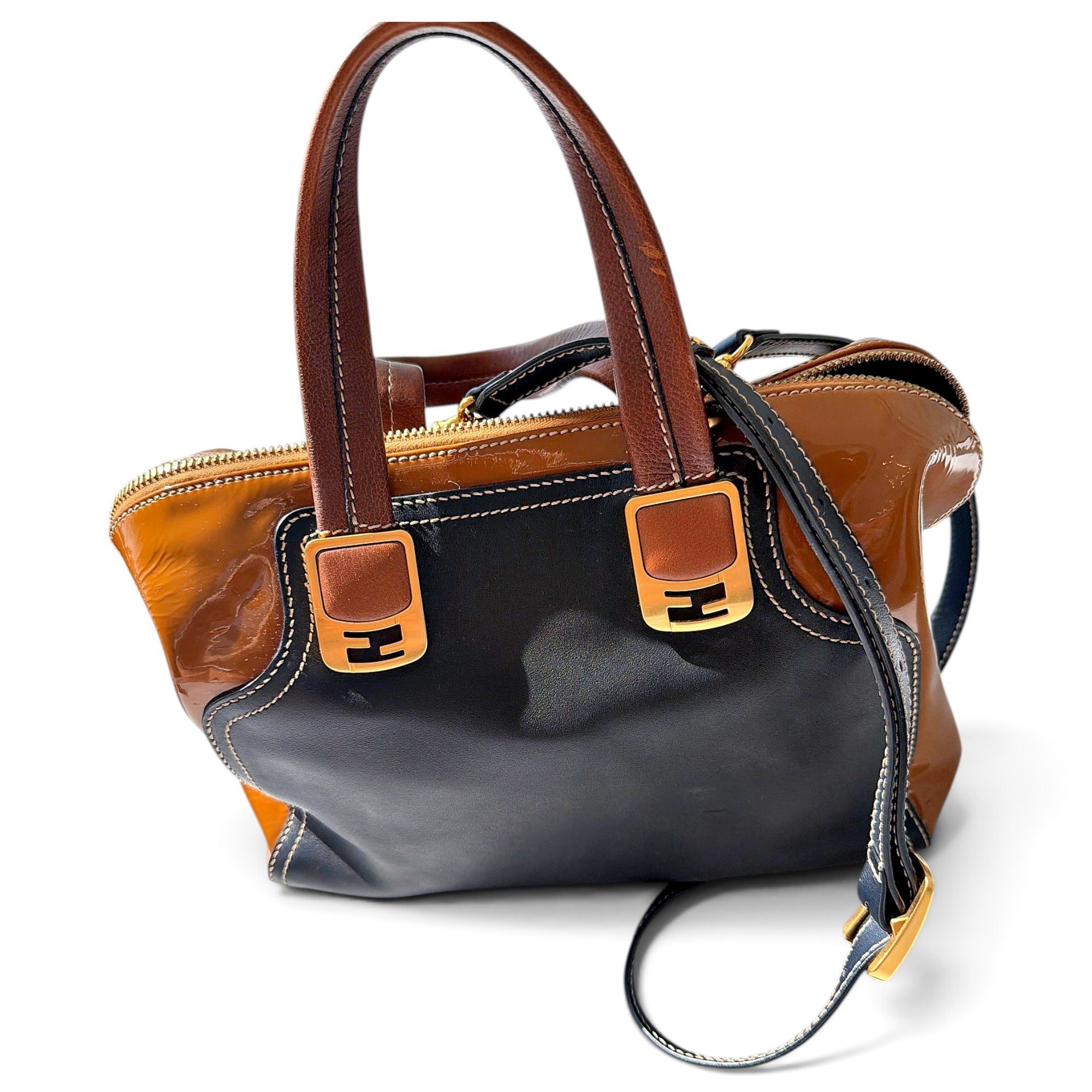 Chameleon patent leather satchel