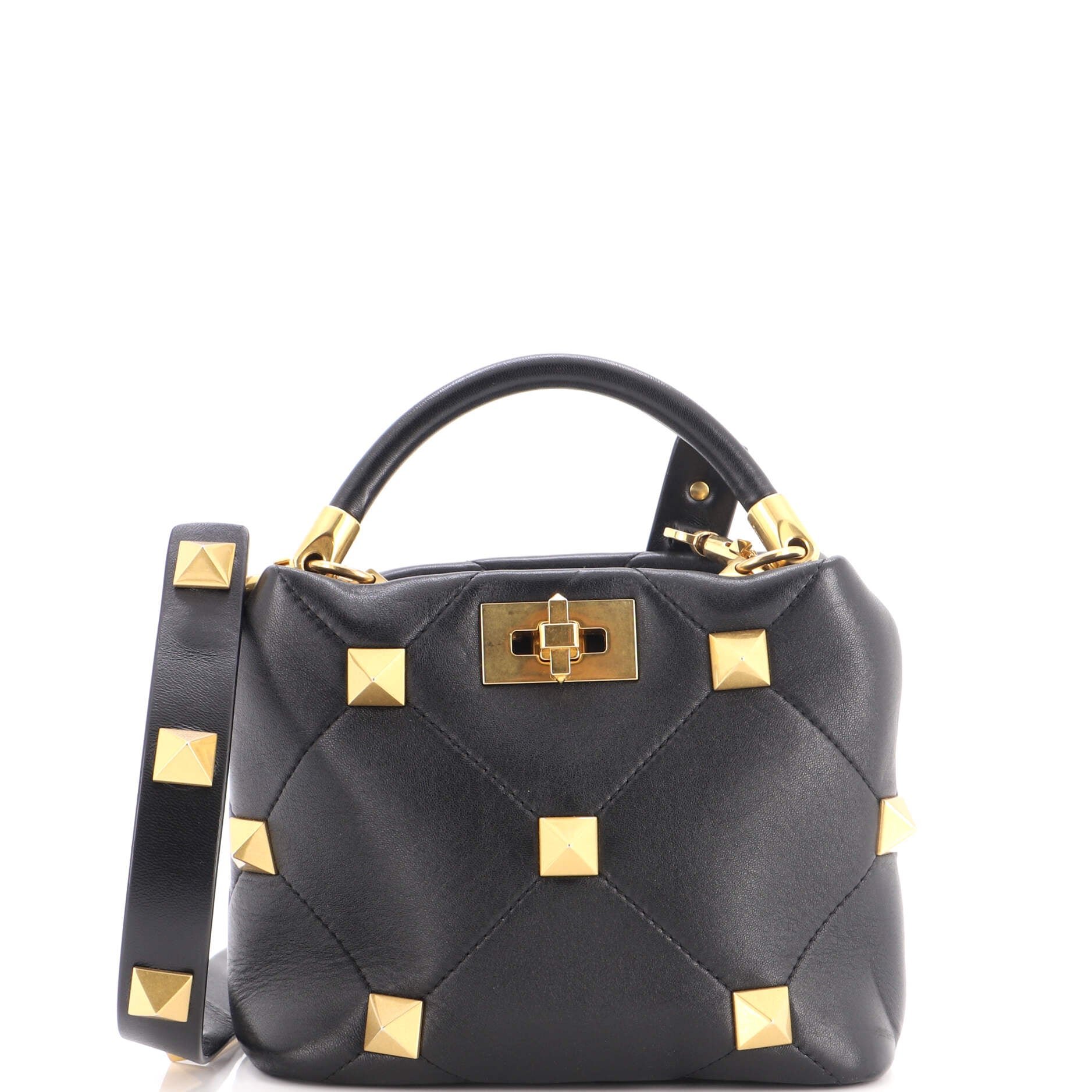 Roman Stud Top Handle Bag Quilted Leather Small