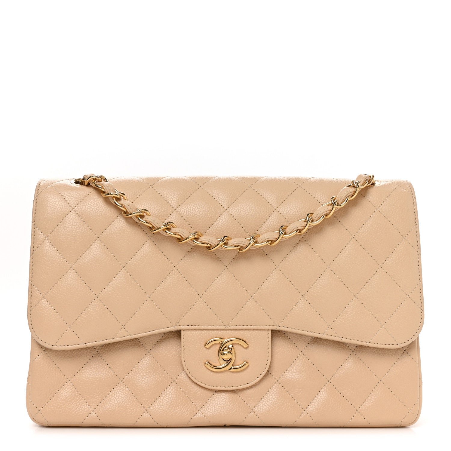 Chanel Caviar Quilted Jumbo Double Flap Beige Clair