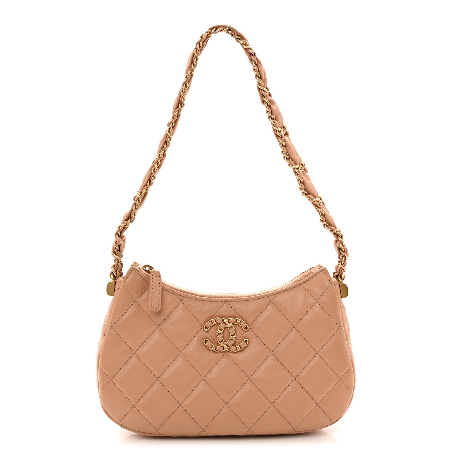Chanel Aged Calfskin Quilted Small Chanel 19 Hobo  Beige