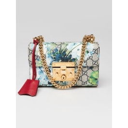 Gucci Gucci Beige/Blue GG Coated Canvas Supreme Blooms Small Padlock Shoulder Bag