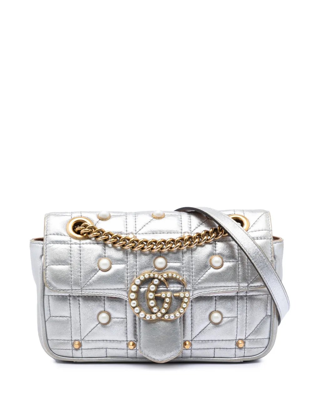 2016-2026 Small Pearly GG Marmont Pearl Studded Matelasse Leather shoulder bag