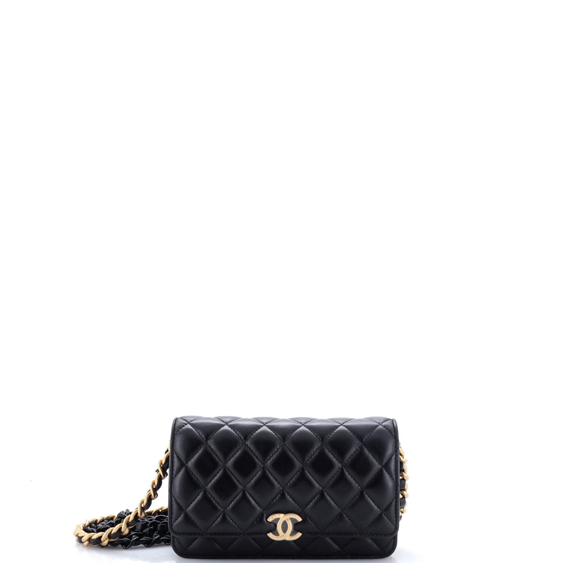 Lacquered Metal CC Wallet on Chain Quilted Lambskin