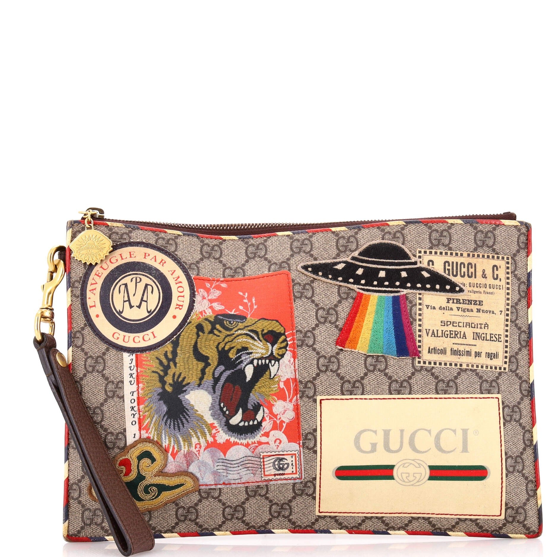 Courrier Pouch GG Coated Canvas with Applique