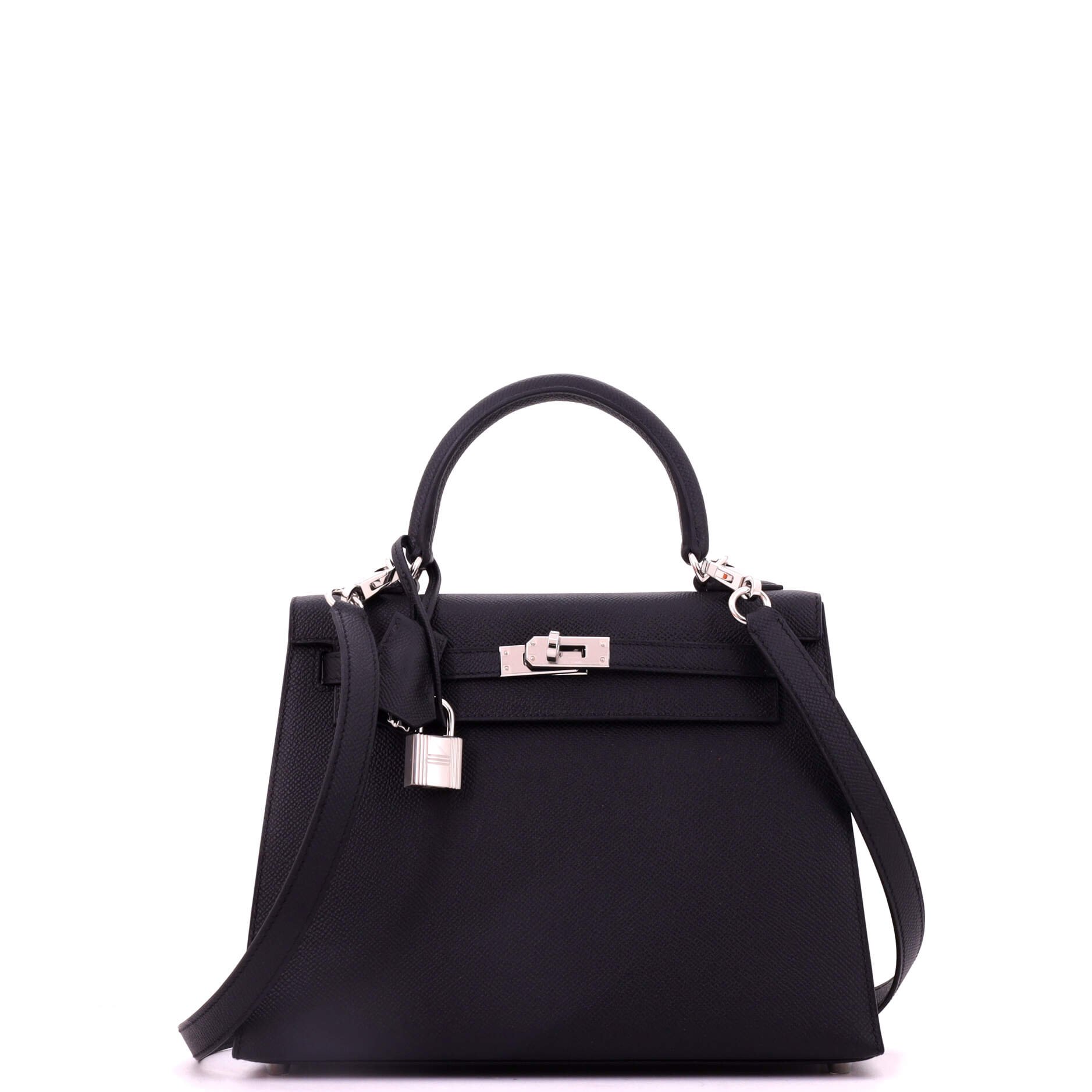 Hermes Kelly Handbag Noir Epsom with Palladium Hardware 25