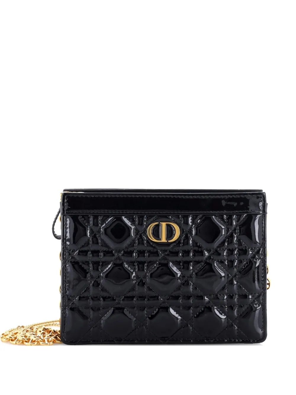 Caro Zipped Pouch With Chain Cannage Quilt Patent crossbody bag