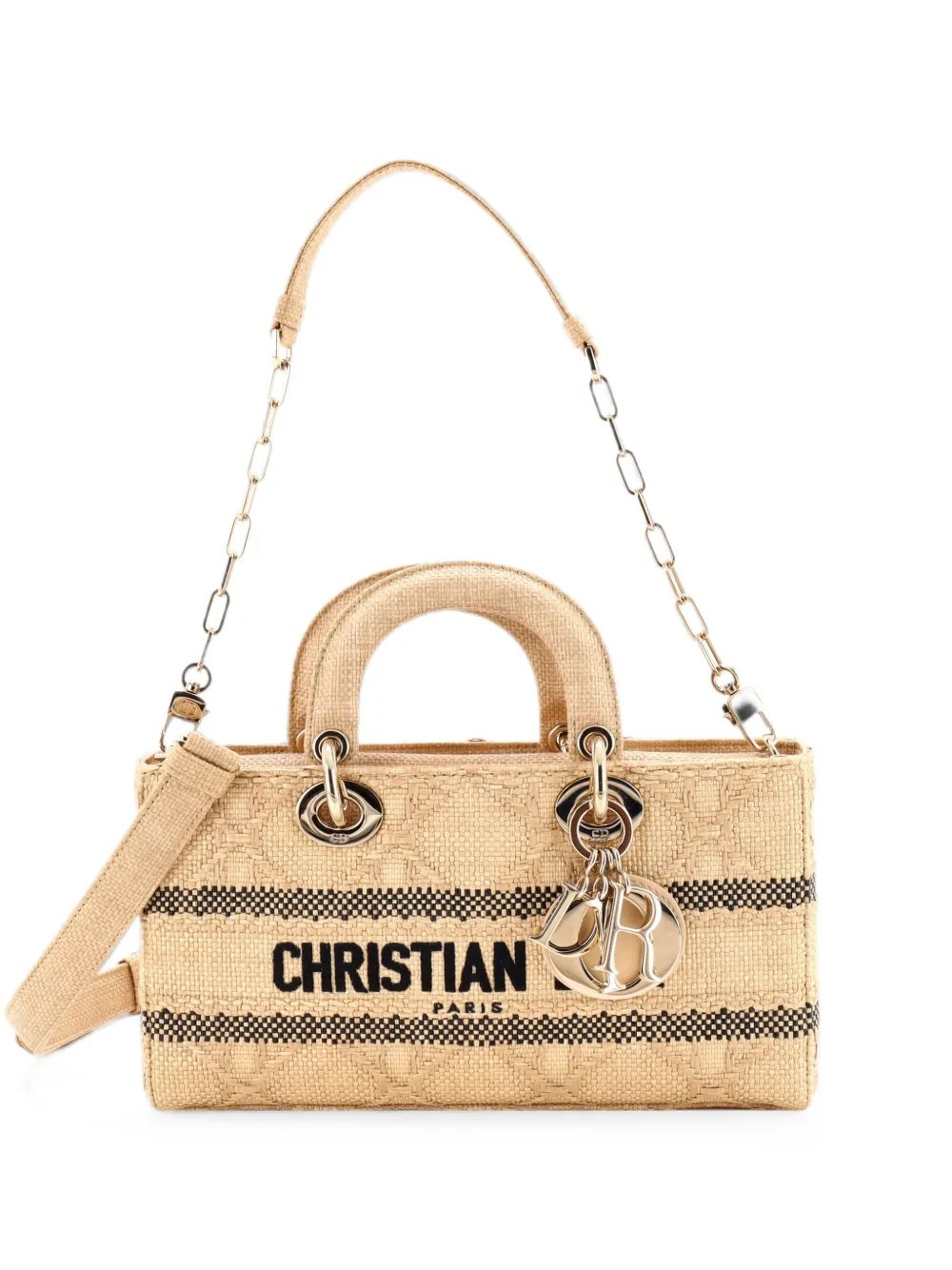 Lady D-Joy Bag Cannage Embroidered Raffia Medium tote bag