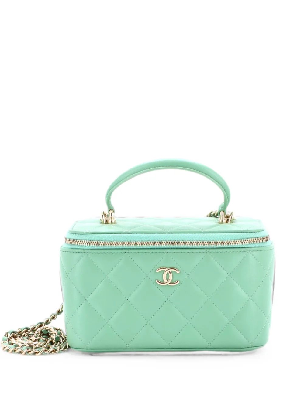 Classic Top Handle Vanity Case with Chain Quilted Lambskin Small crossbody bag