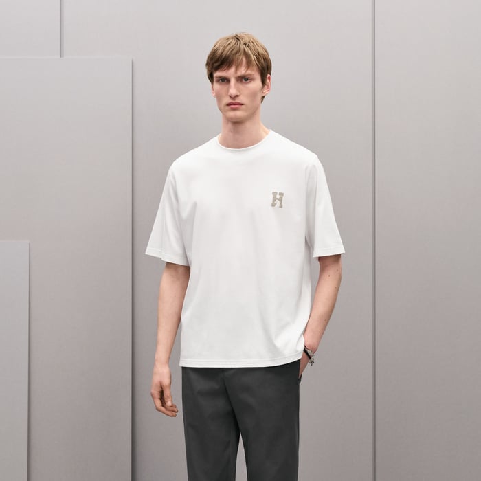 Blanc "H'Cheval" T-shirt With Leather Detail