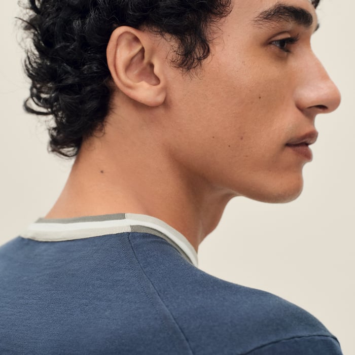 Indigo "Rayures & Twist" Crewneck Sweater