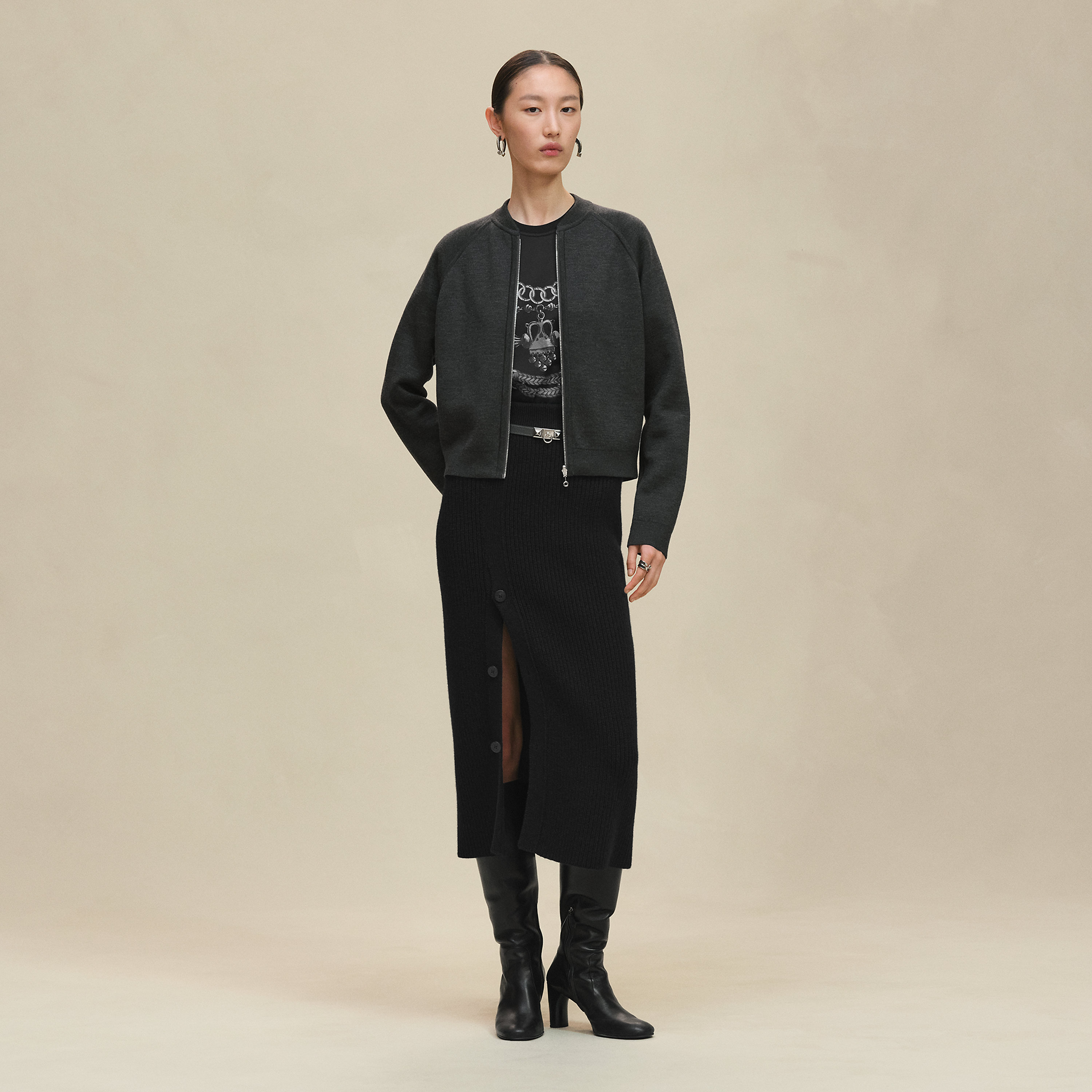 "H En Biais" Long Sleeve Reversible Cardigan