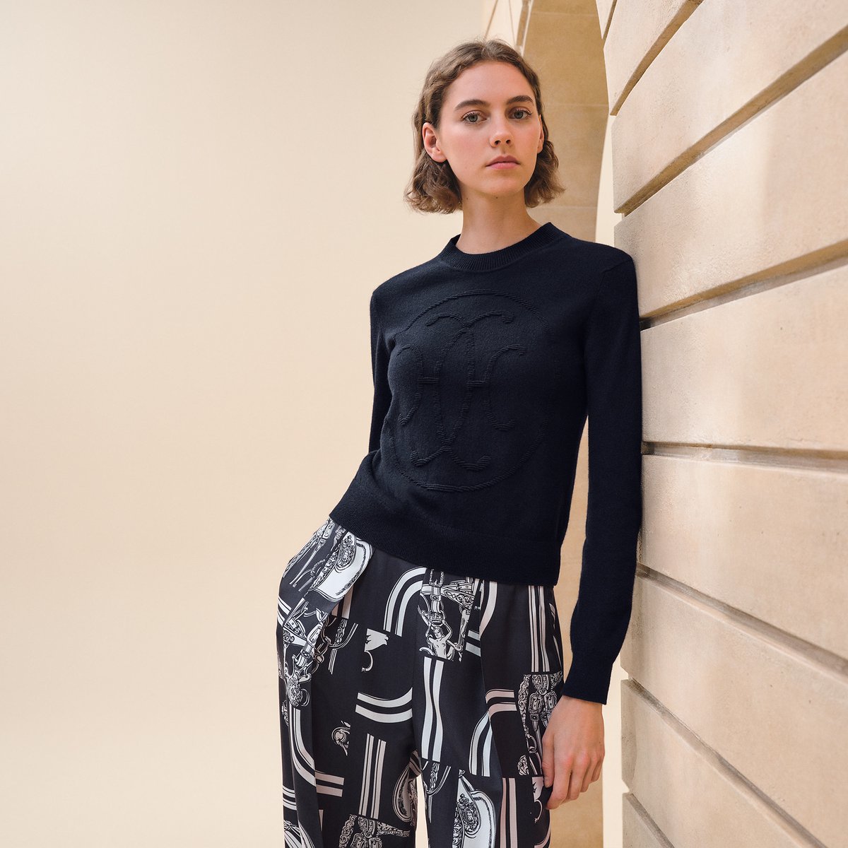 Bleu Noir Cashmere "H Lift" Long-sleeve Sweater