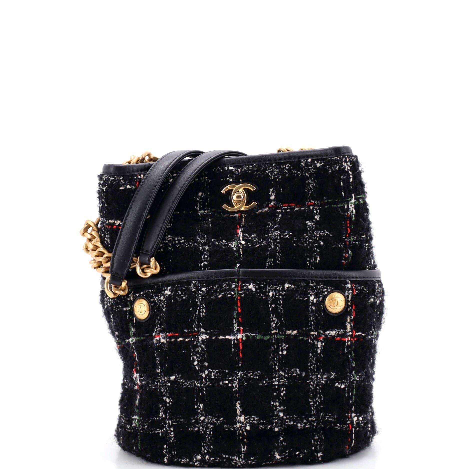 CC Turnlock Chain Bucket Tote Quilted Tweed Small