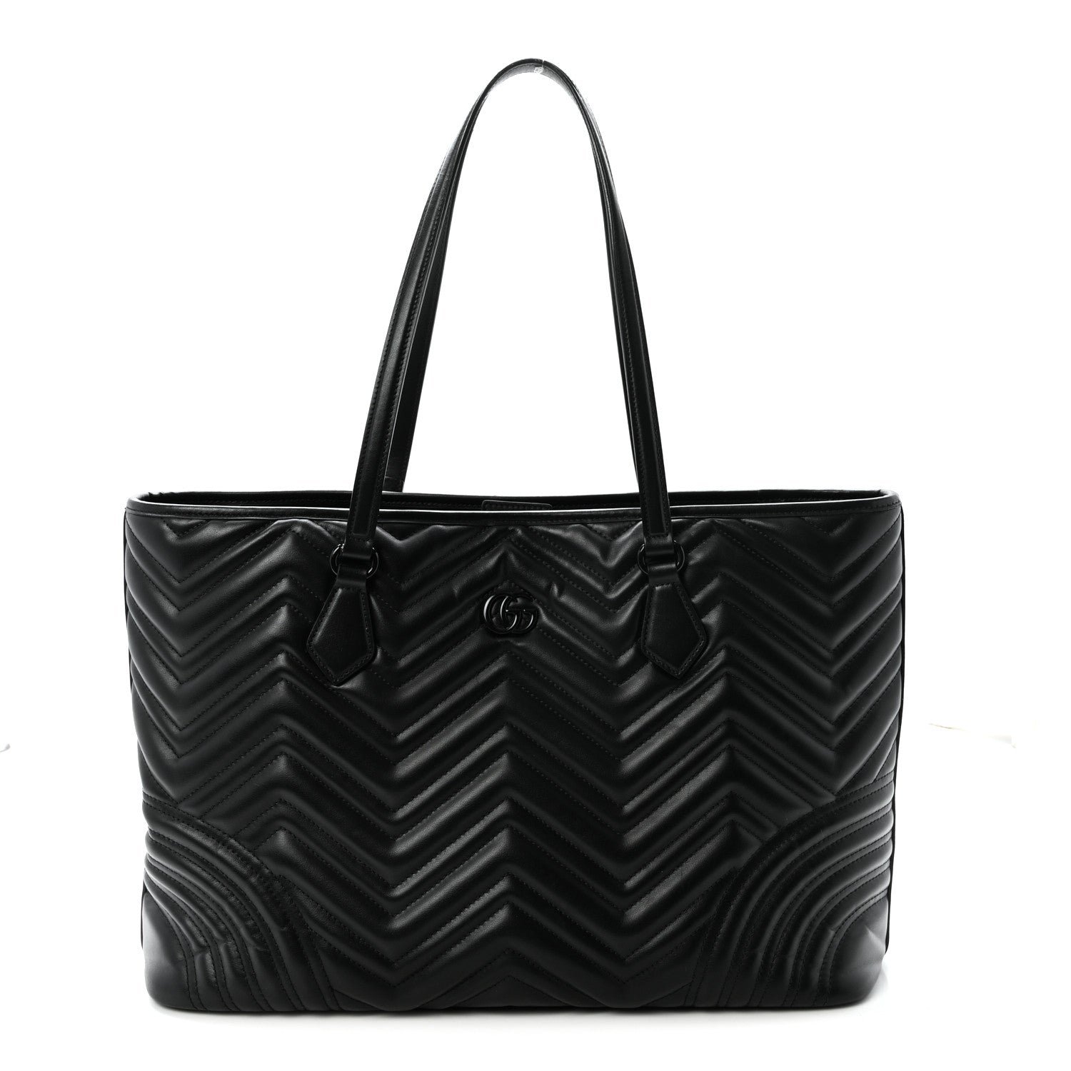 Gucci Calfskin Matelasse Monochrome Large GG Marmont Tote Bag Black
