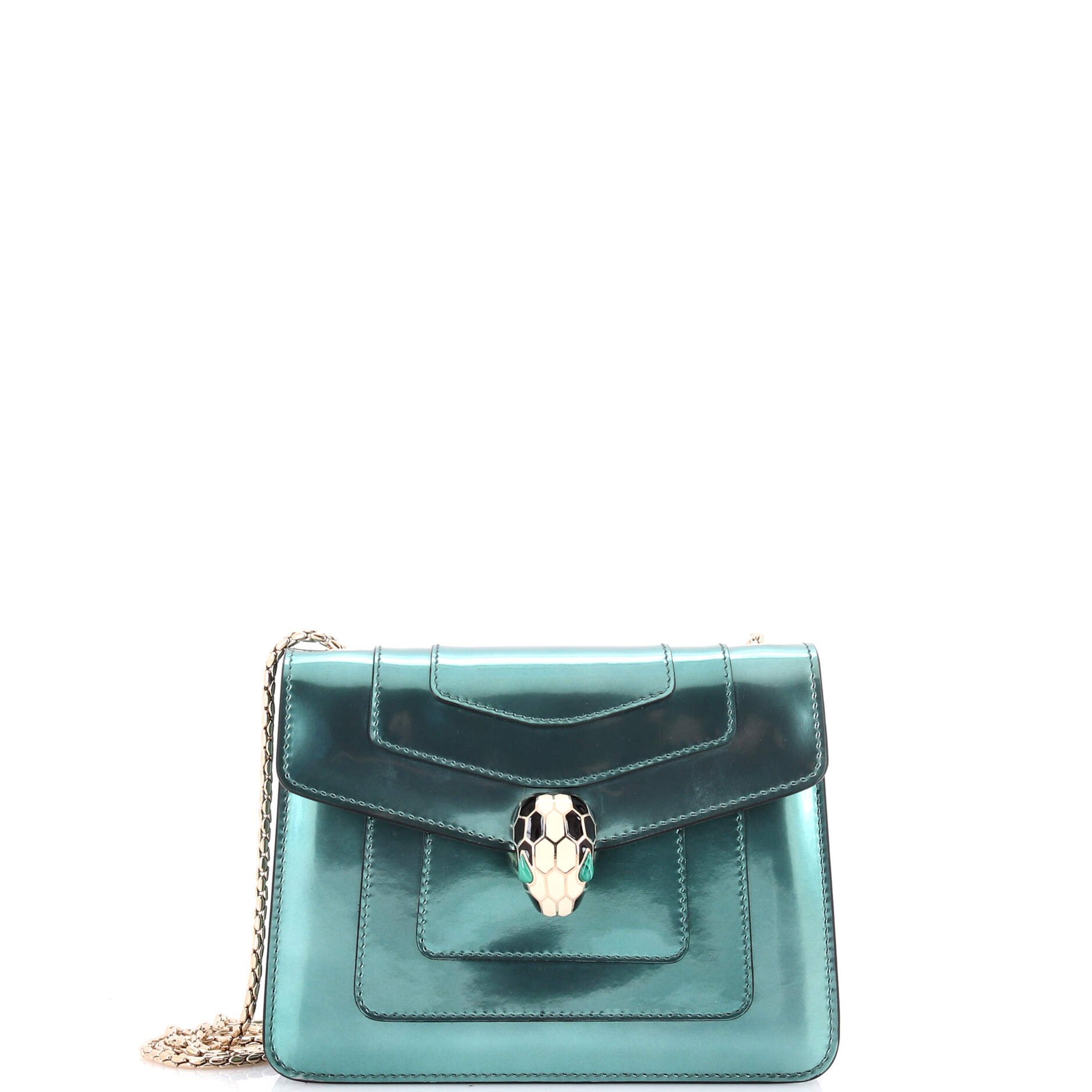 Serpenti Forever Square Shoulder Bag Metallic Leather Small