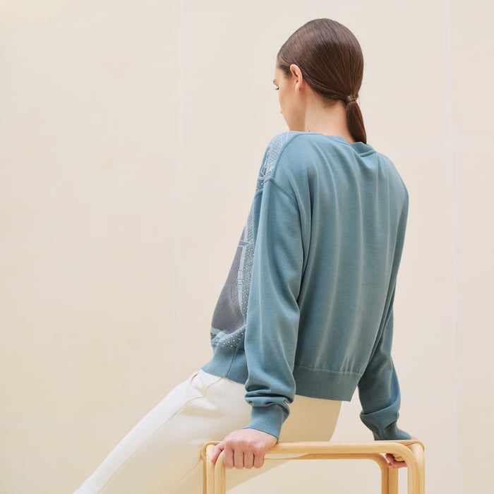 Bleu Arctique "Eperon d'Or Bandana" Long-sleeve Twillaine Sweater