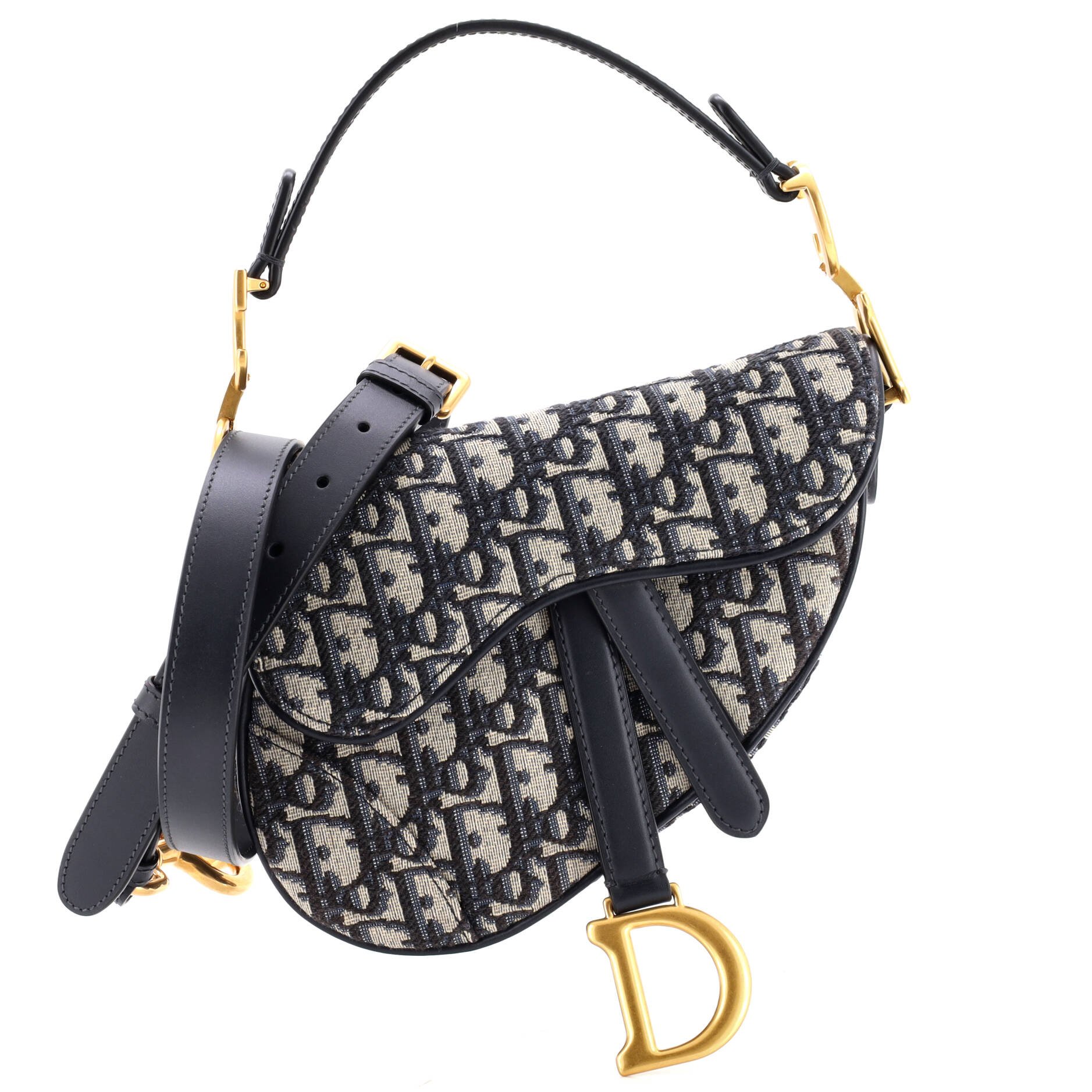 Saddle Handbag with Strap Oblique Canvas Mini