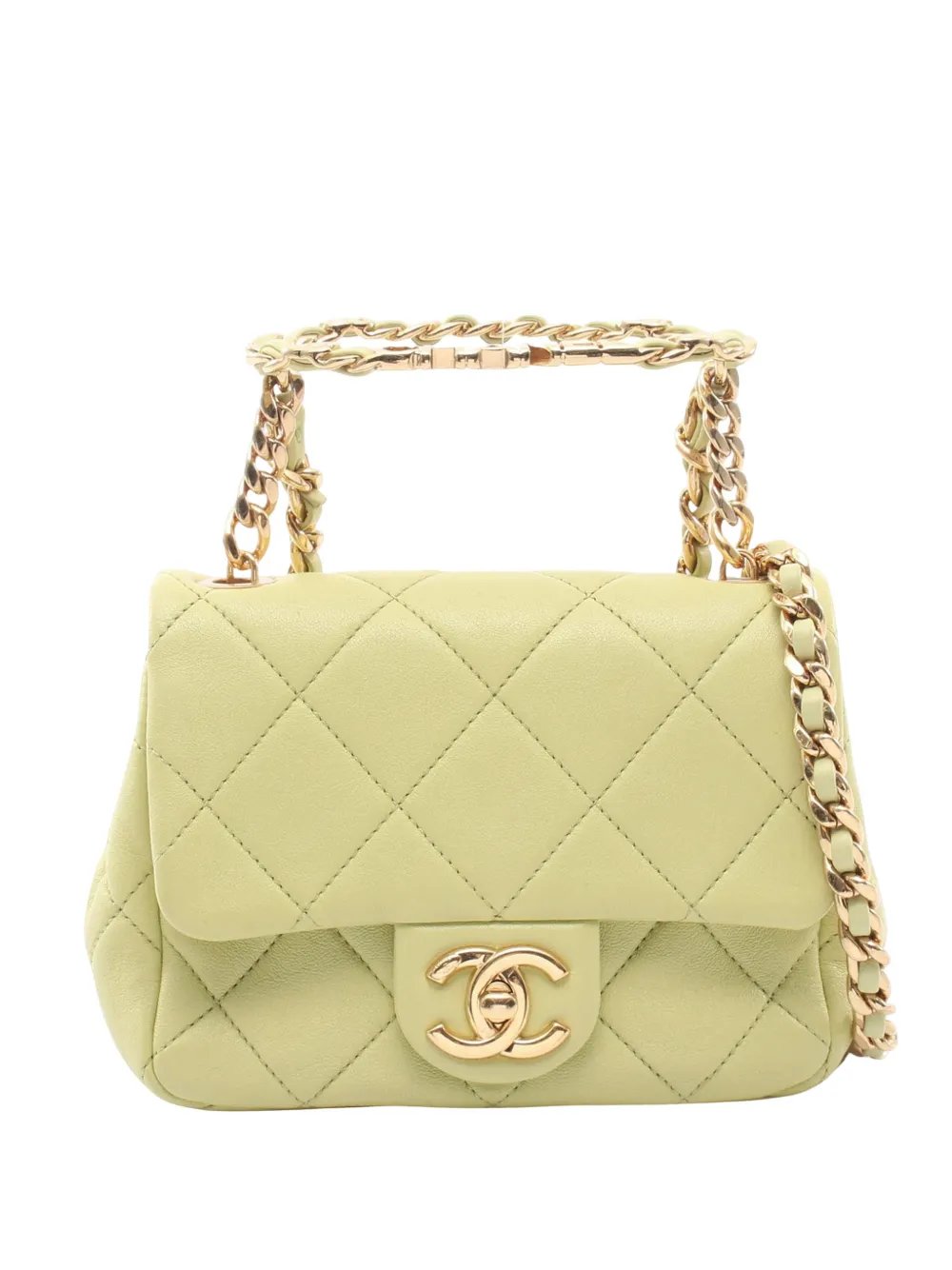 2021-2026 Mini Quilted Lambskin Oval Logo Chain Top Handle Flap crossbody bag