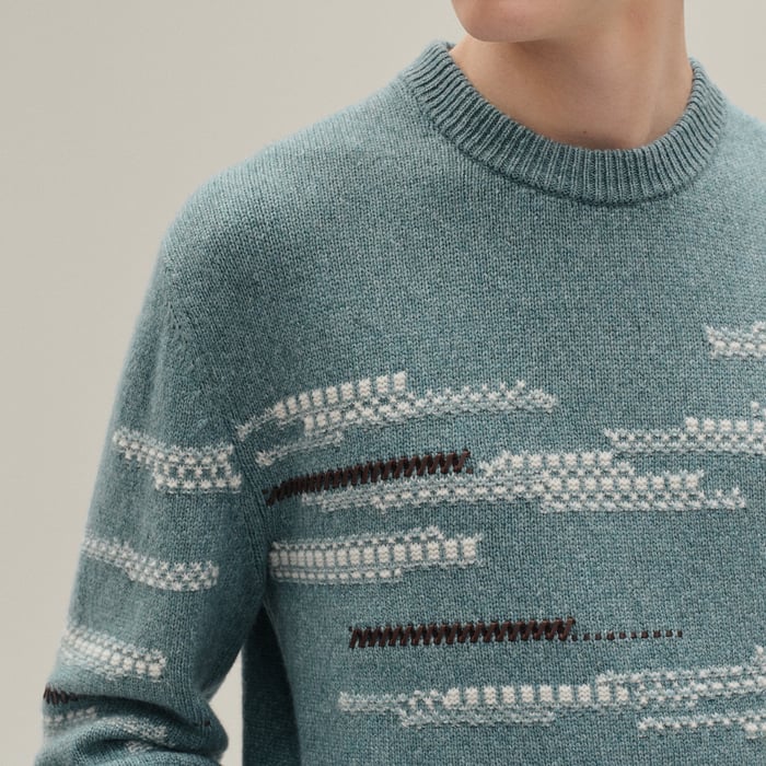 Céladon Chiné Cashmere "Cachemire Detail Cuir" Crewneck Sweater