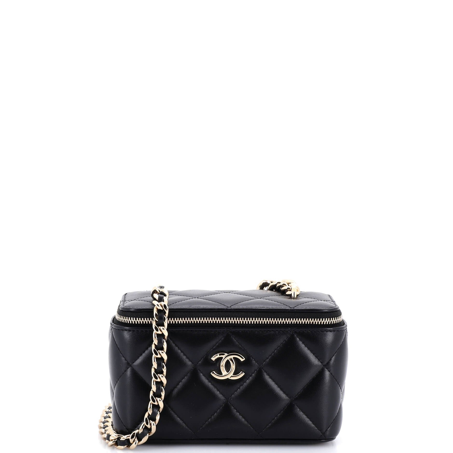 Resin Elegant Chain Vanity Case Quilted Lambskin Small