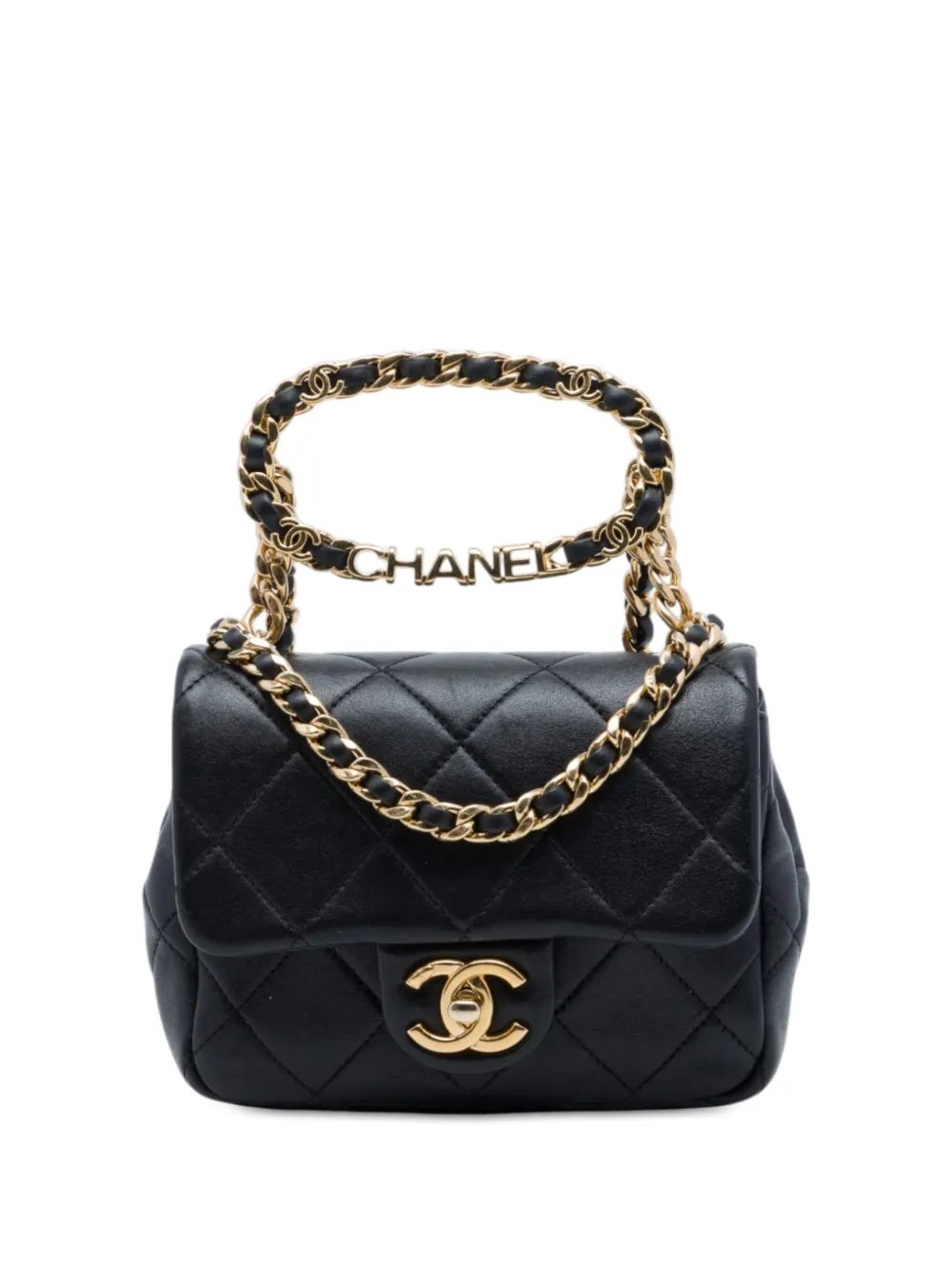 2021-2026 Mini Quilted Lambskin Oval Logo Chain Top Handle Flap crossbody bag