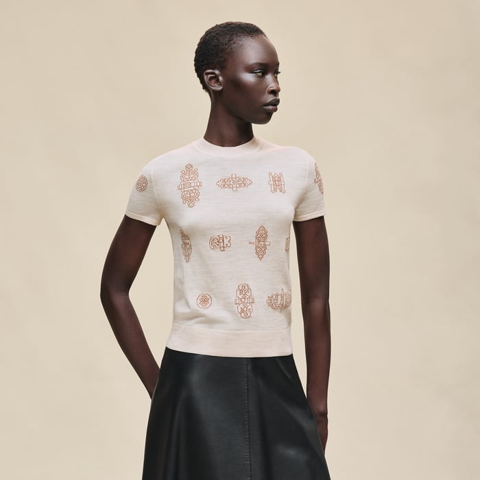 Beige Naturel "Ferronnerie" Short-sleeve Sweater