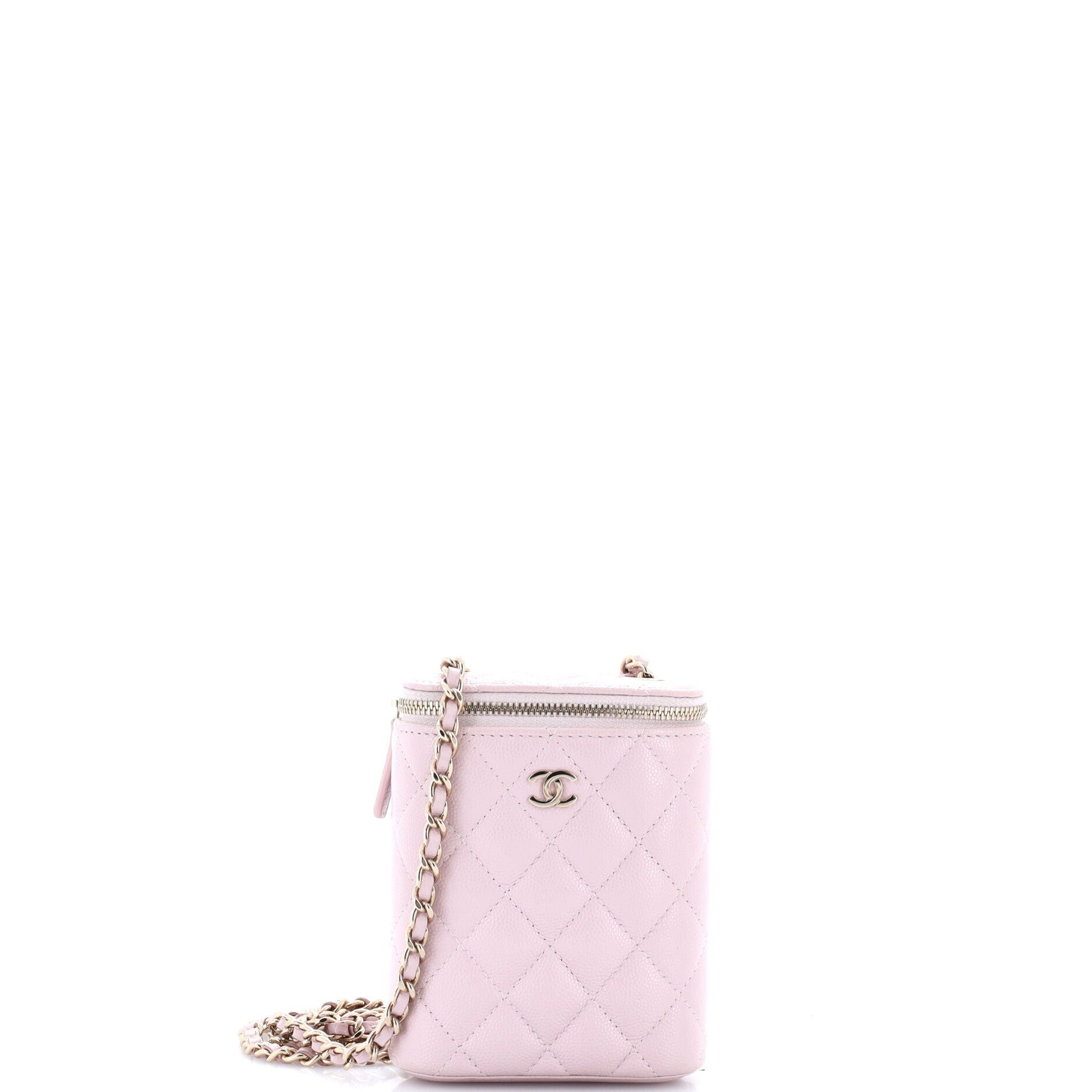 Vertical Classic Vanity Case with Chain Quilted Caviar Small