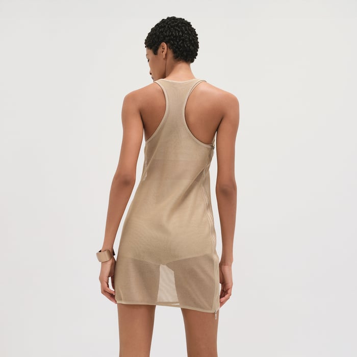 Beige Kraft Sleeveless Short Dress