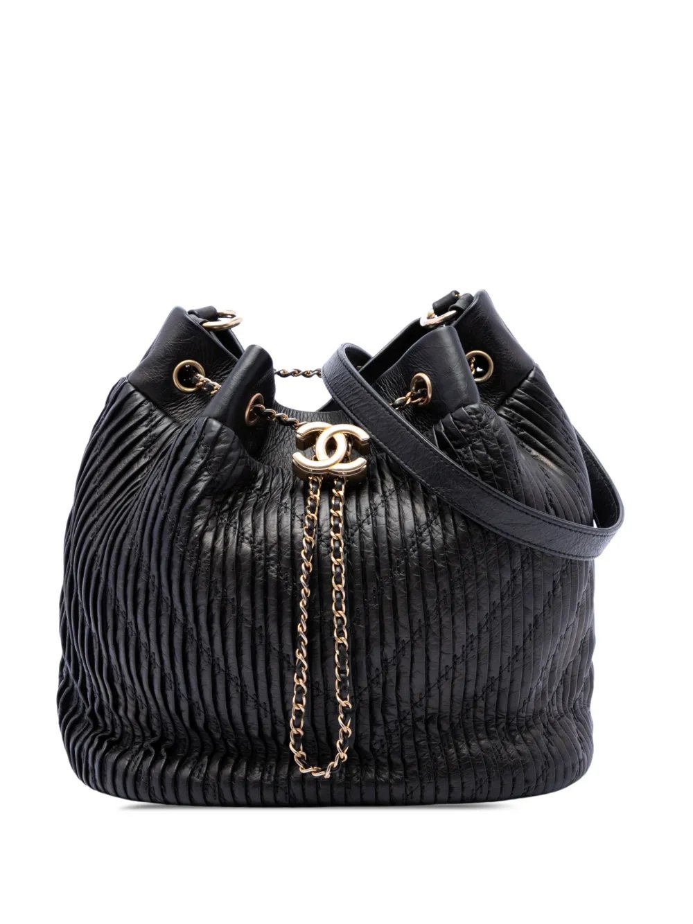 2017-2018 Medium Crumpled Calfskin Coco Pleats Drawstring bucket bag