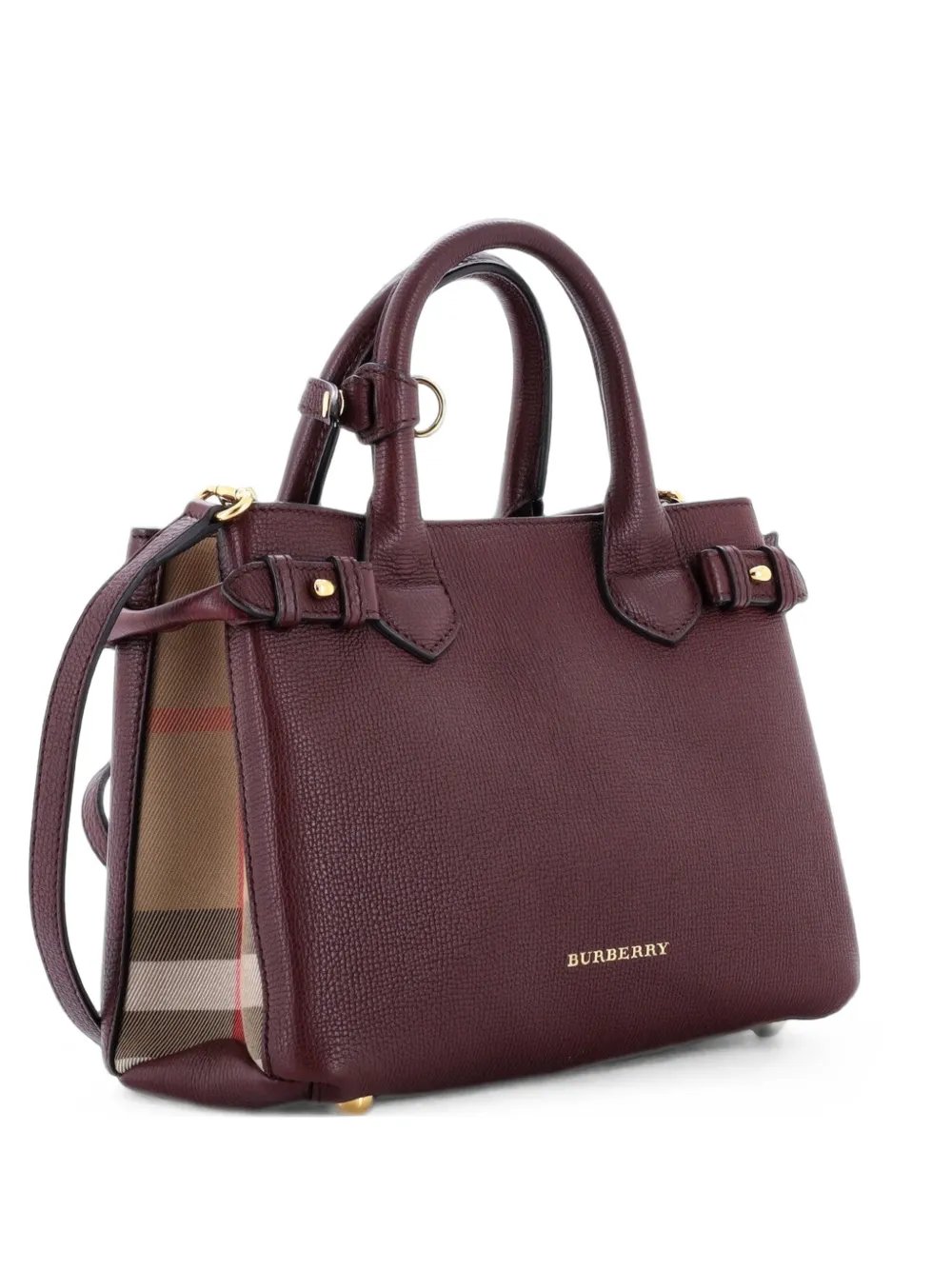Burberry Banner Leather and House Check Canvas Small tote bag